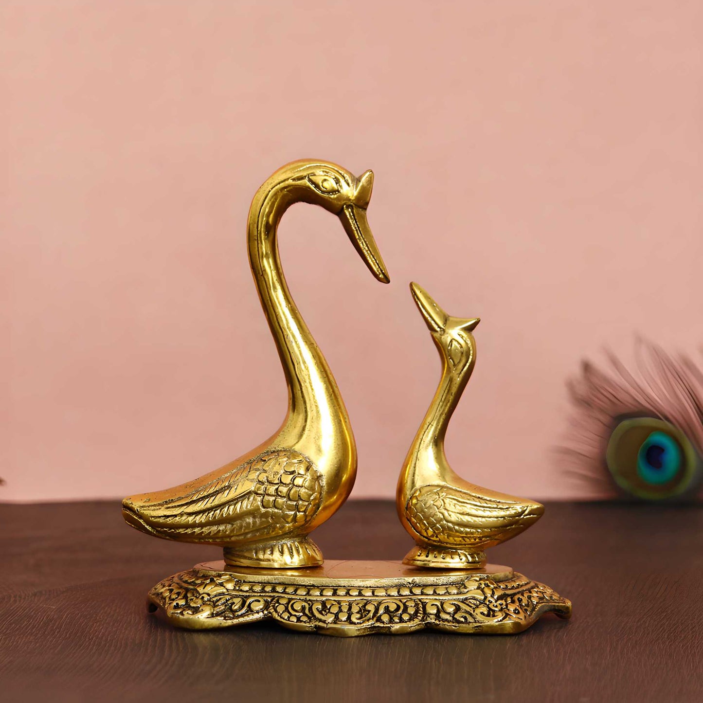 eCraftIndia Loving Golden Swan Couple 6Inch Decorative Metal Figurine