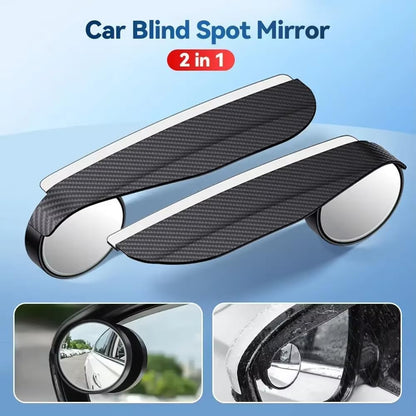Car Blind Spot Mirror with Side Mirror Rain Guard,Carbon Fibre Rear View Mirror Rain Visor & 360° Adjustable HD Blindspot Mirror