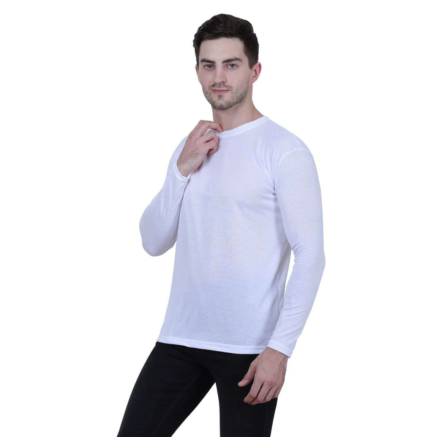 Cotton Blend Solid Full Sleeves Men's Stylish Tshirt