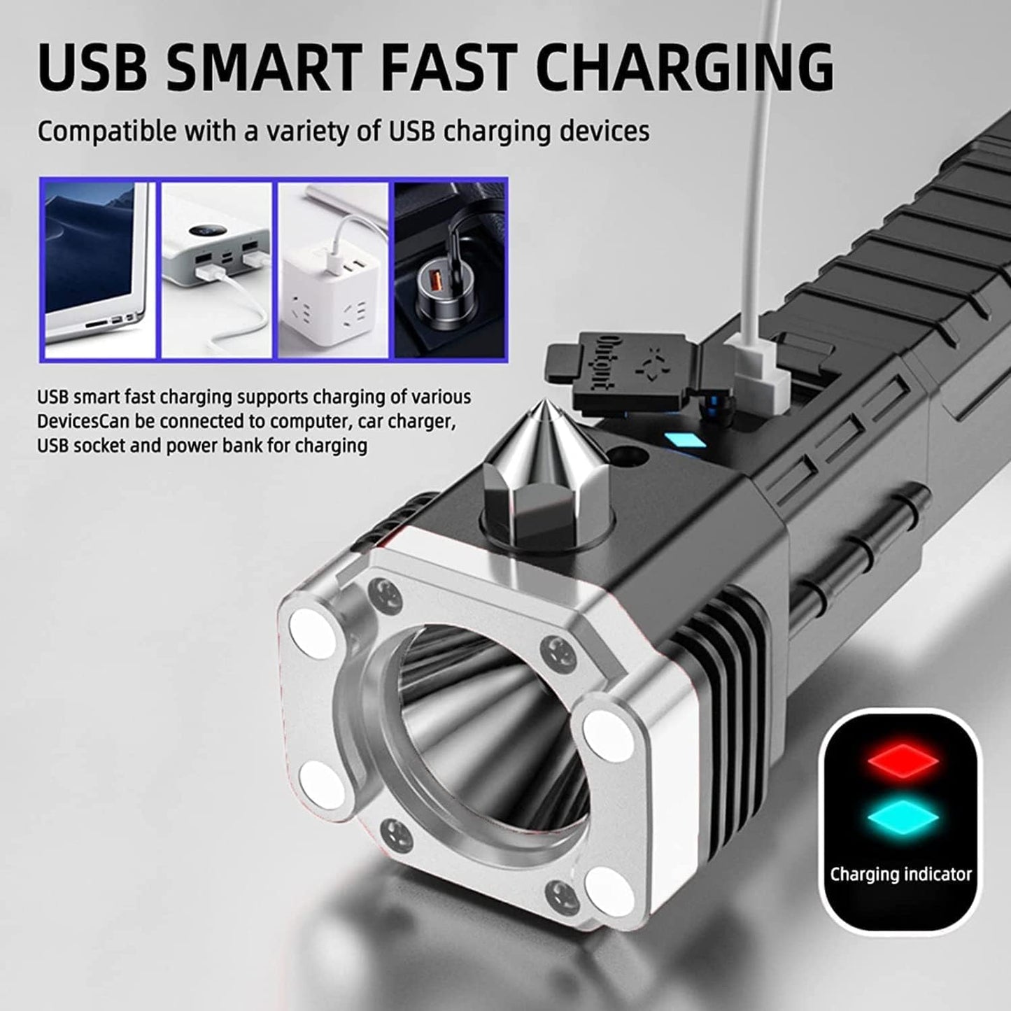 8 in 1 Portable Rechargeable Torch LED Flashlight