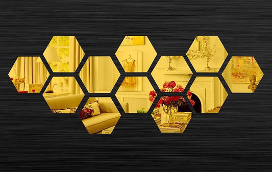 3D Acrylic Hexagon Mirror Wall Stickers(Set of 12)