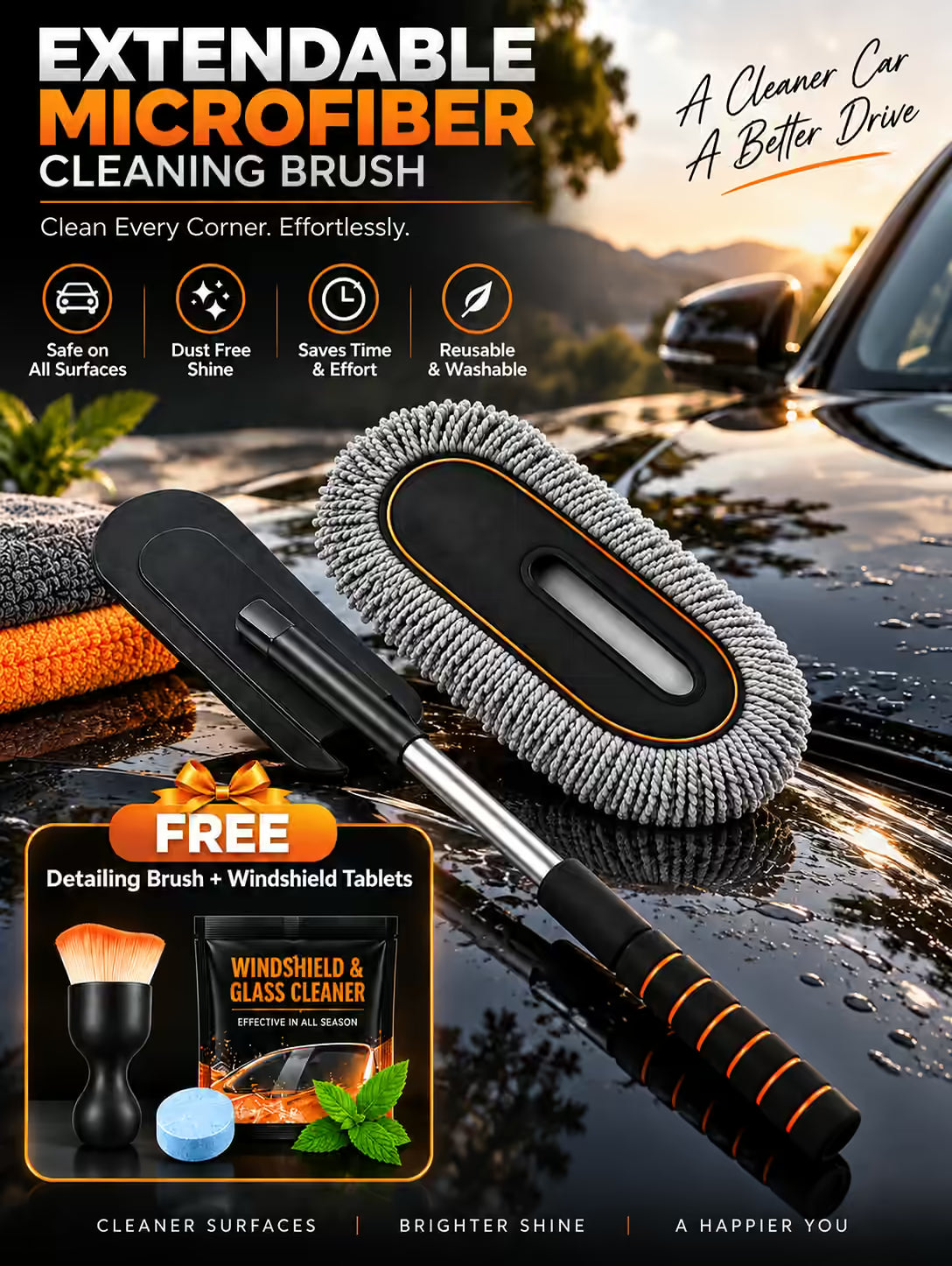 Buy Extendable Microfiber Cleaning Brush And Get Car Detailing Brush and Windshield Cleaning Tablets Worth Rs. 599/- FREE.