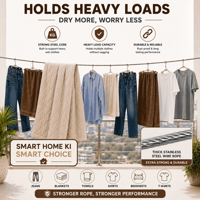 Multipurpose Heavy Duty Stainless Steel Clothes Drying Rope.