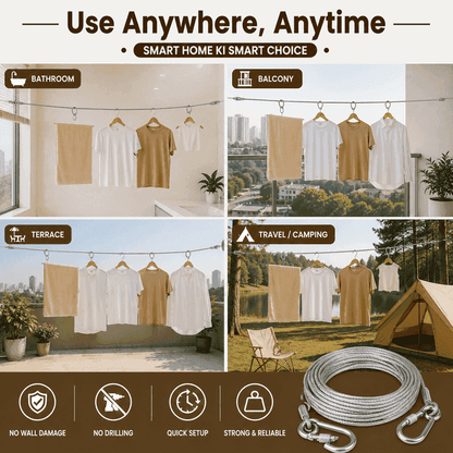 Multipurpose Heavy Duty Stainless Steel Clothes Drying Rope.