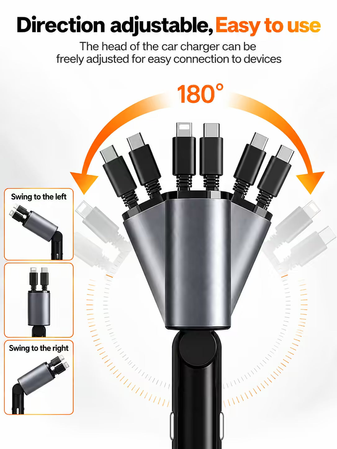 New 4 in 1 Retractable cable 2 Type C and iPhone Fast Charging Car Phone Charger 120W
