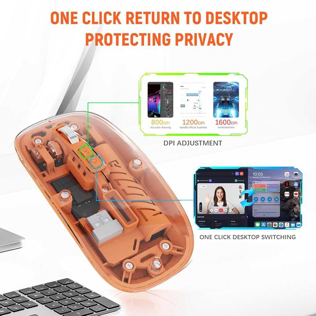 Rechargeable Transparent Mouse With Type C Dual-Mode Bluetooth & Wireless Mouse