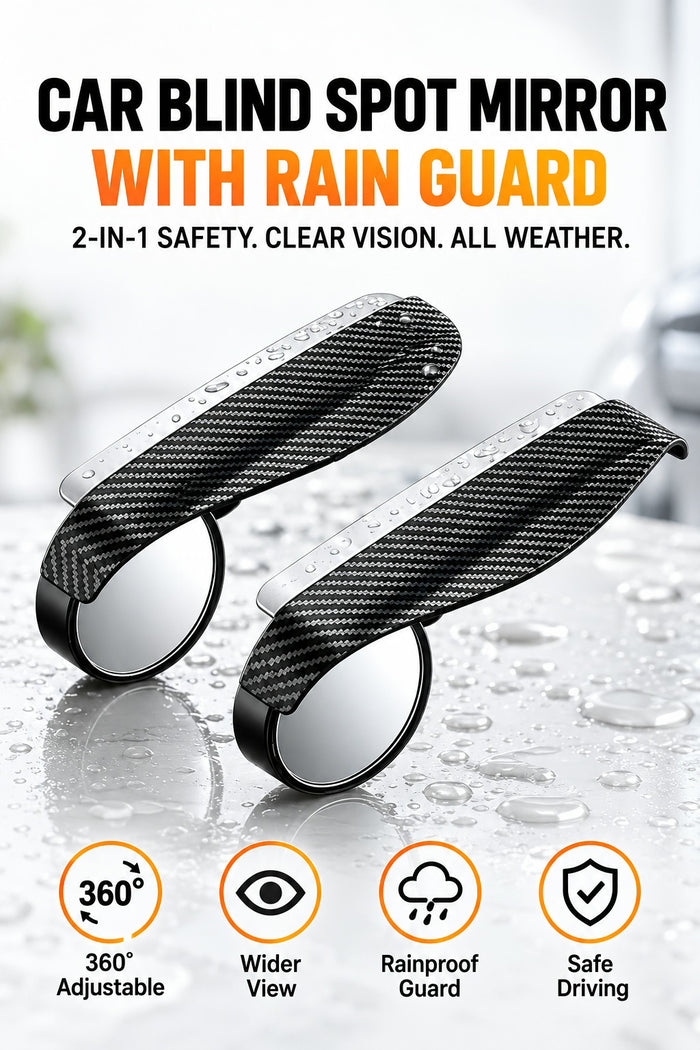Car Blind Spot Mirror with Side Mirror Rain Guard,Carbon Fibre Rear View Mirror Rain Visor & 360° Adjustable HD Blindspot Mirror
