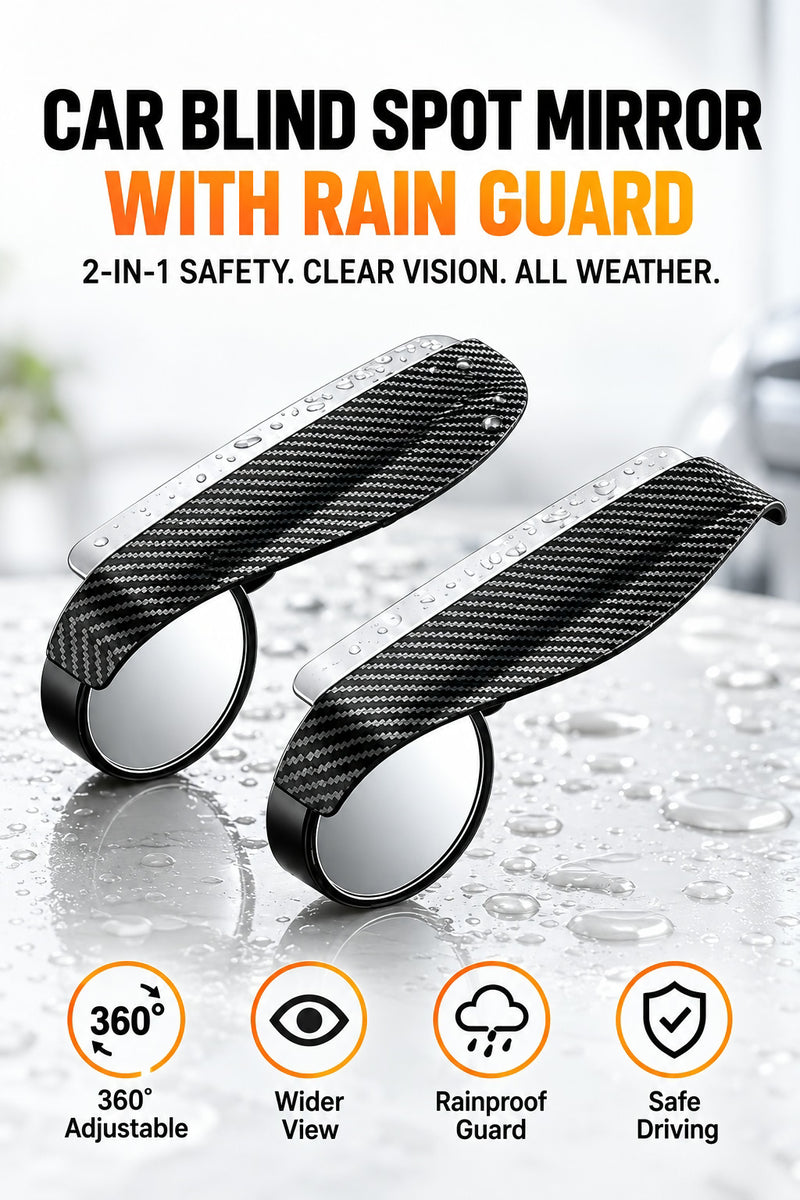 Car Blind Spot Mirror with Side Mirror Rain Guard,Carbon Fibre Rear View Mirror Rain Visor & 360° Adjustable HD Blindspot Mirror