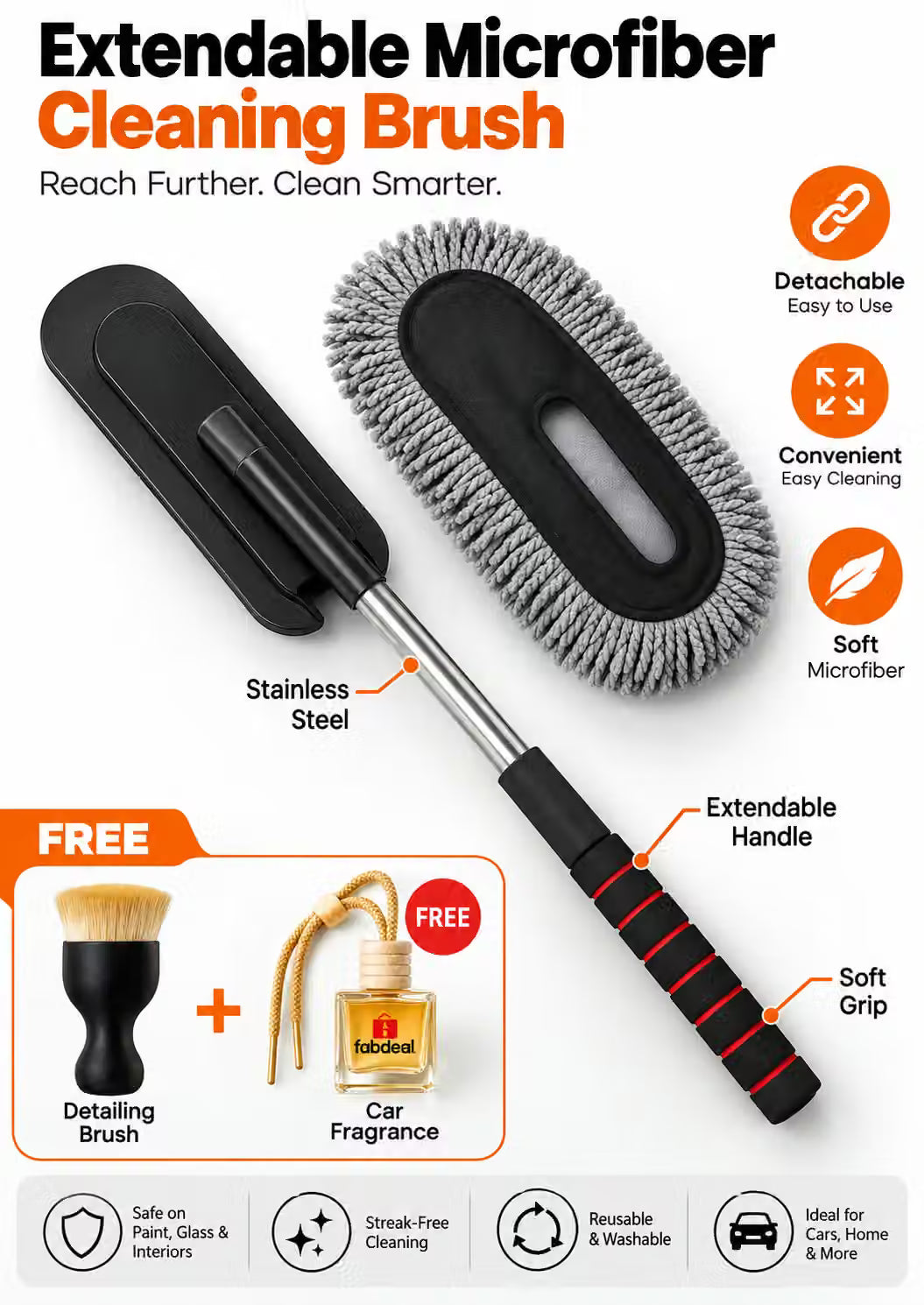 360° Extendable Microfiber Car Duster – Long Reach Cleaning Brush