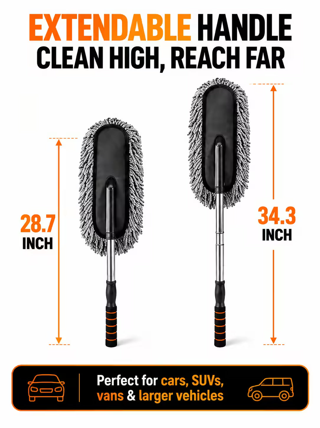 360° Extendable Microfiber Car Duster – Long Reach Cleaning Brush