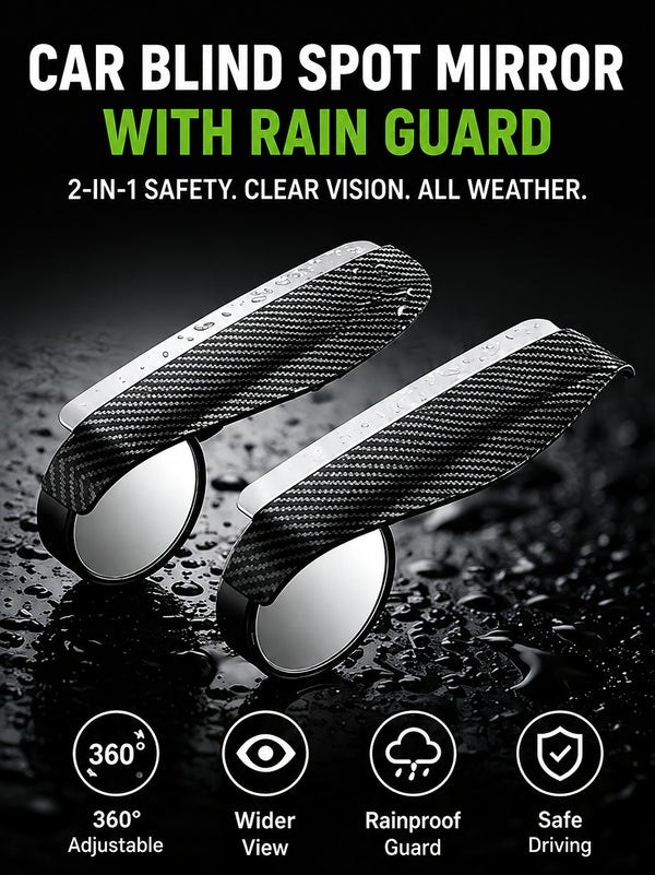 Car Blind Spot Mirror with Side Mirror Rain Guard,Carbon Fibre Rear View Mirror Rain Visor & 360° Adjustable HD Blindspot Mirror